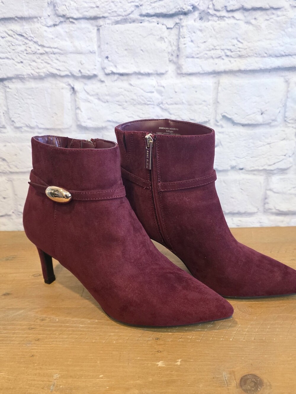 Anne Klein Margie Burgundy Faux Suede Booties 8.5 NIB